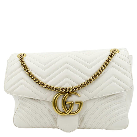 GUCCI  GG Marmont Large Matelasse Leather Shoulder Bag White 498090