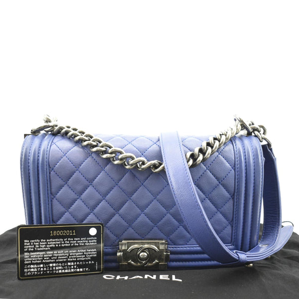 Chanel Boy Flap Calf Leather Crossbody Bag in Blue - Back