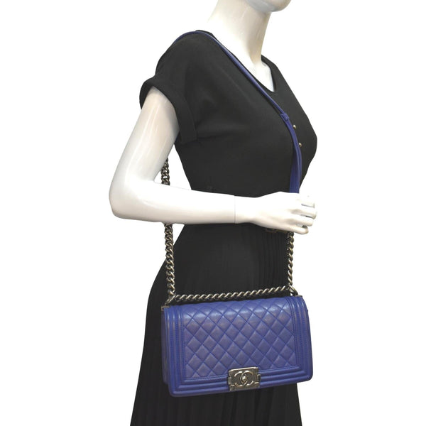 Chanel Boy Flap Calf Leather Crossbody Bag in Blue - Full View
