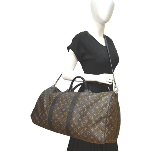 LOUIS VUITTON Keepall Bandouliere 55 Monogram Macassar Travel Bag Brown