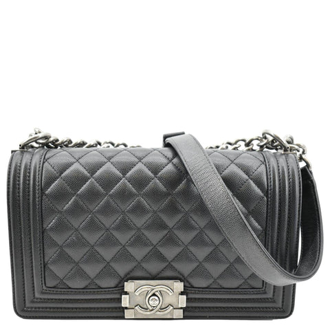 CHANEL Medium Boy Flap Caviar Leather Shoulder Bag Black