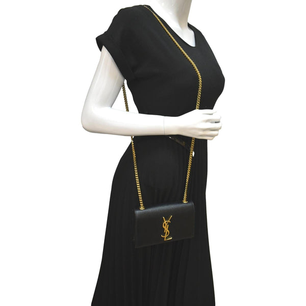 Yves Saint Laurent Kate Leather Shoulder Bag Black - Full View 