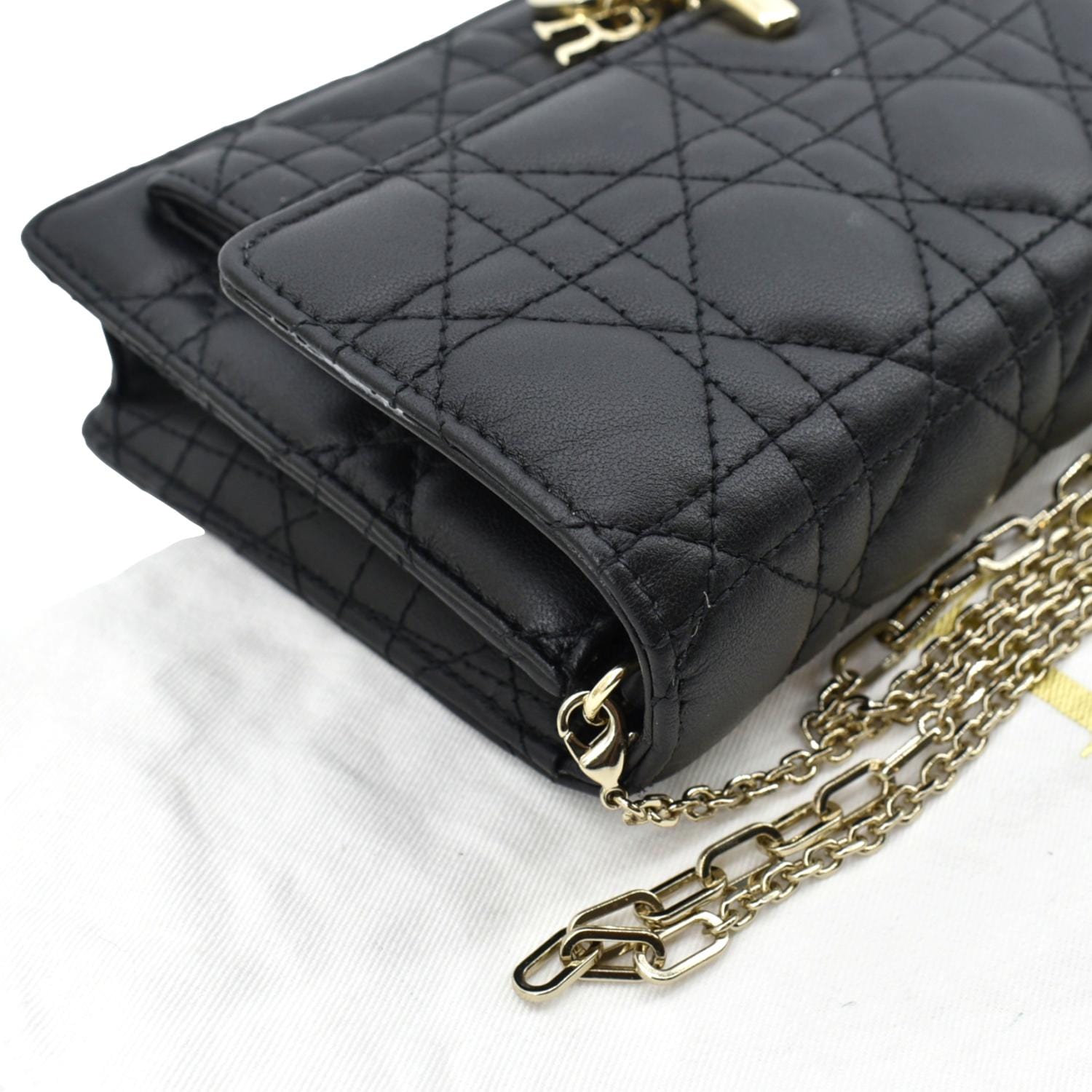 CHRISTIAN DIOR The Lady Dior Leather Chain Pouch Bag Black