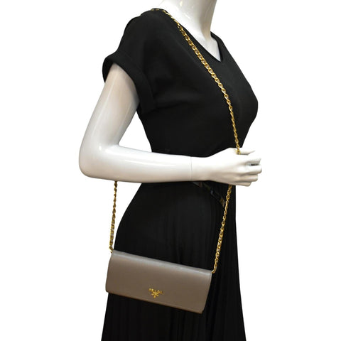 Prada Saffiano Leather Wallet on Chain Crossbody Bag - Full View