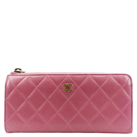 CHANEL CC Quilted Leather Zip Wallet Pink