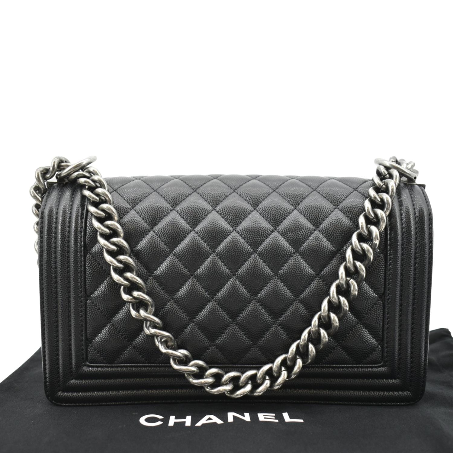 Chanel Boy Bag Black Silver Ruthenium Hardware Shoulder Bag Tote With Dust  bag