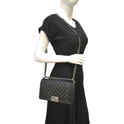 CHANEL Medium Boy Flap Caviar Leather Shoulder Bag Black