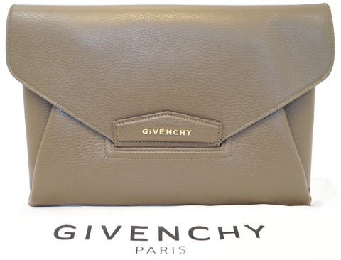 GIVENCHY Taupe Textured Leather Antigona Envelope Clutch