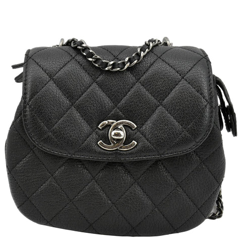 CHANEL CC Waiter Flap Goatskin Leather Crossbody Bag Black