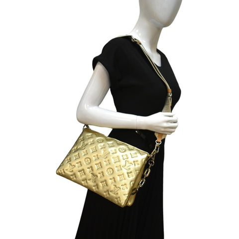 LOUIS VUITTON Coussin PM Monogram Embossed Leather Shoulder Bag Gold
