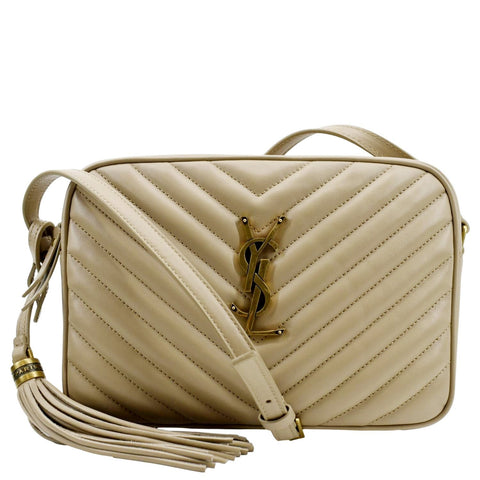 YVES SAINT LAURENT Lou Camera Chevron Leather Crossbody Bag Creme