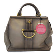 GUCCI Fango Leather Duilio Brogue Taupe Top Handle Bag