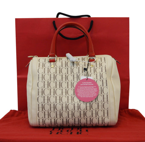 Carolina Herrera Andy White/Red Boston Handbag E2921