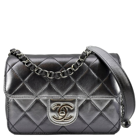 CHANEL Like a Wallet Quilted Lambskin Leather Shoulder Bag Gunmetal Metallic