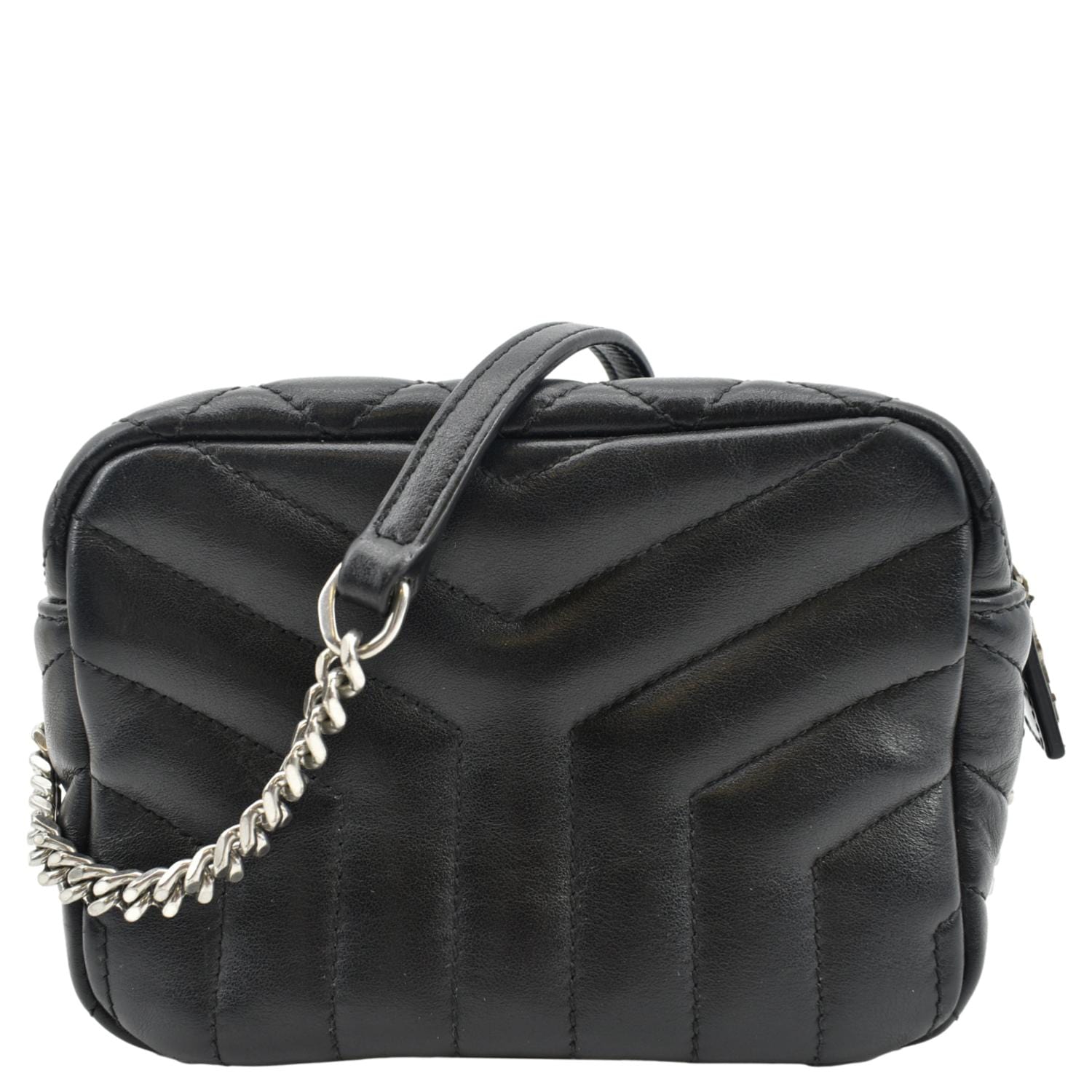 YSL Saint Laurent Lou Quilted Black Calfskin Leather Camera Bag