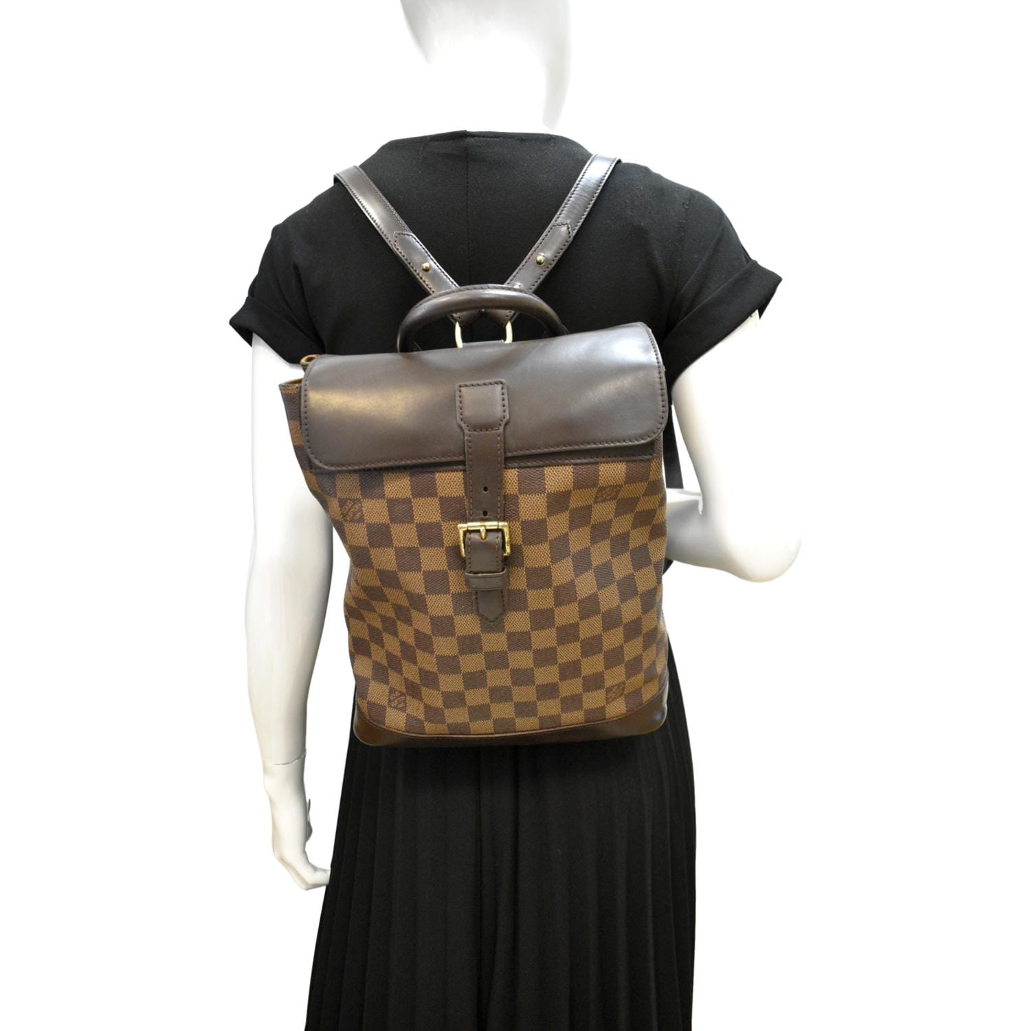 LOUIS VUITTON Soho Damier Ebene Backpack Bag Brown LOUIS VUITTON Soho Damier Ebene Backpack Bag Brown