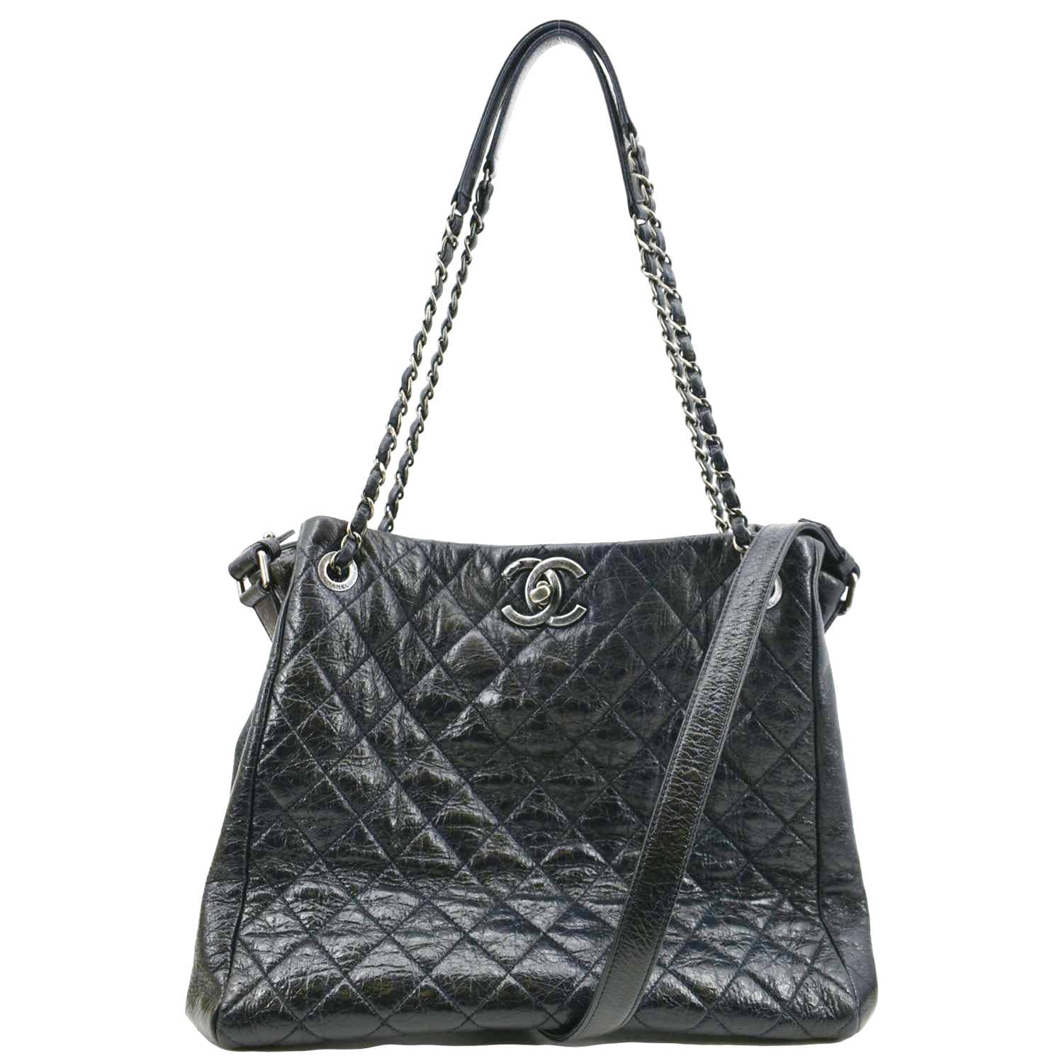 Chanel CC Crave Shoulder Bag Quilted Glazed Caviar Medium Black