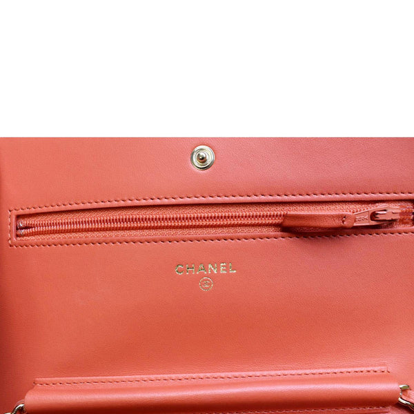 CHANEL CC WOC Chevron Leather Wallet On Chain Crossbody Bag Red