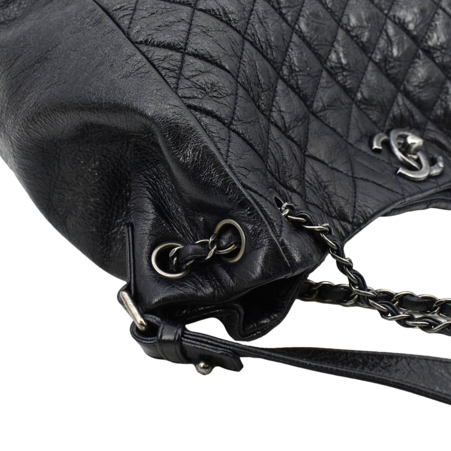 Chanel CC Chain Shopping Tote Quilted Glazed Calfskin Small Black
