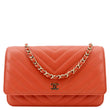 CHANEL CC WOC Chevron Leather Wallet On Chain Crossbody Bag Red