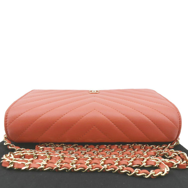 CHANEL CC WOC Chevron Leather Wallet On Chain Crossbody Bag Red