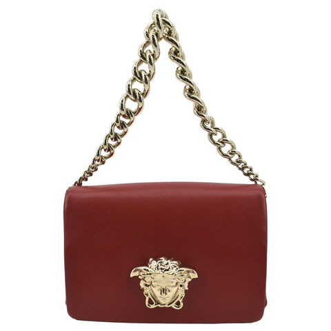 VERSACE Medusa Calfskin Leather Chain Clutch Bag Red