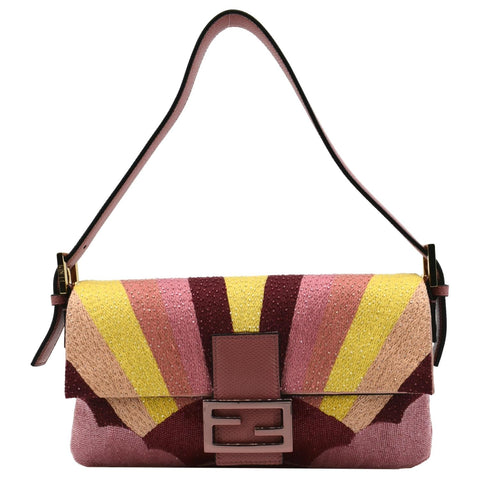 FENDI Baguette 1997 Satin Leather Shoulder Satchel Bag Multicolor