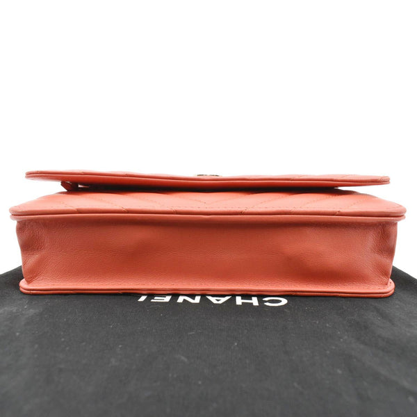 CHANEL CC WOC Chevron Leather Wallet On Chain Crossbody Bag Red