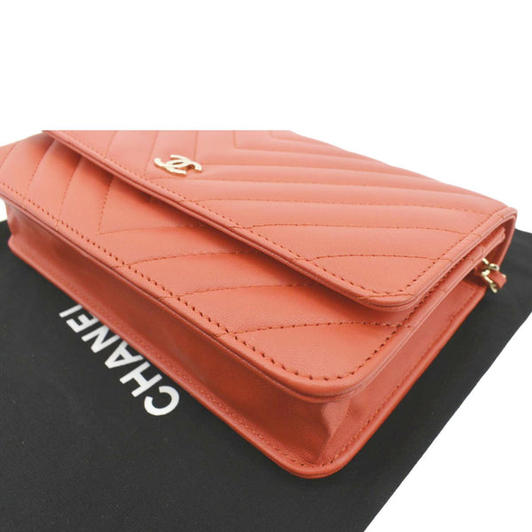 CHANEL CC WOC Chevron Leather Wallet On Chain Crossbody Bag Red