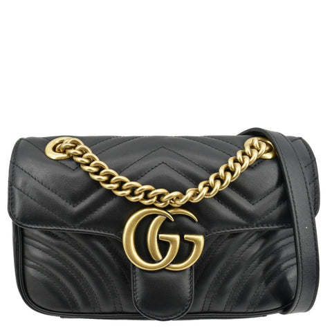 GUCCI GG Marmont Mini Leather Shoulder Bag Black 446744