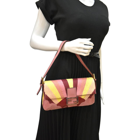 FENDI Baguette 1997 Satin Leather Shoulder Satchel Bag Multicolor