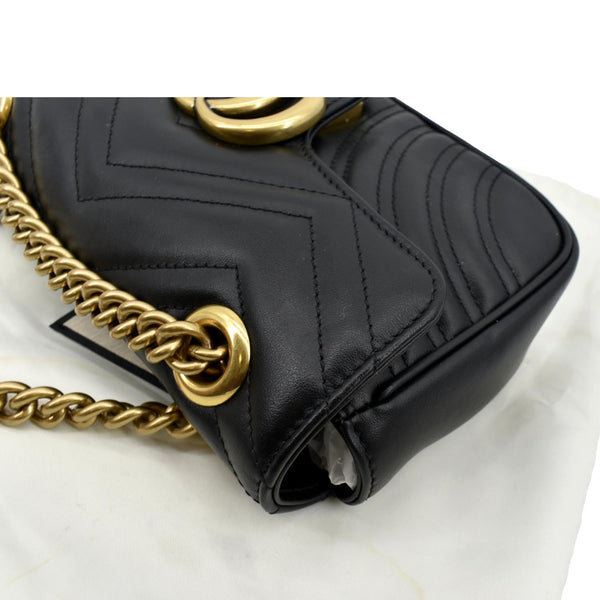 Gucci GG Marmont Mini Leather Shoulder Bag Black - Top Left