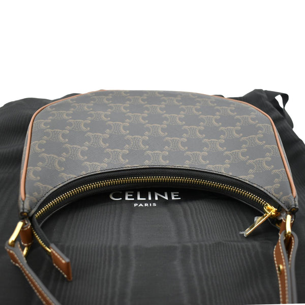 Celine Ava Triomphe Canvas Calfskin Shoulder Bag Tan - Top