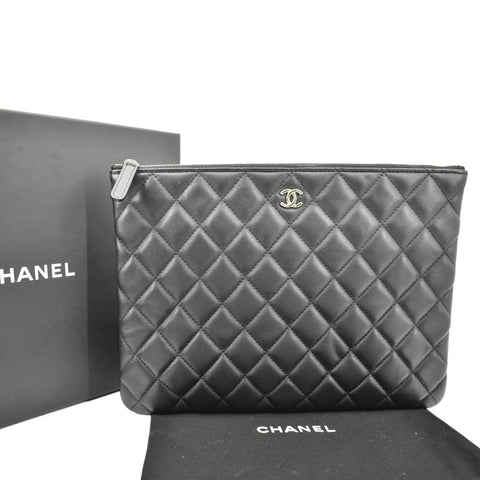 Chanel O-Case Quilted Lambskin Leather Zip Pouch Black - Product