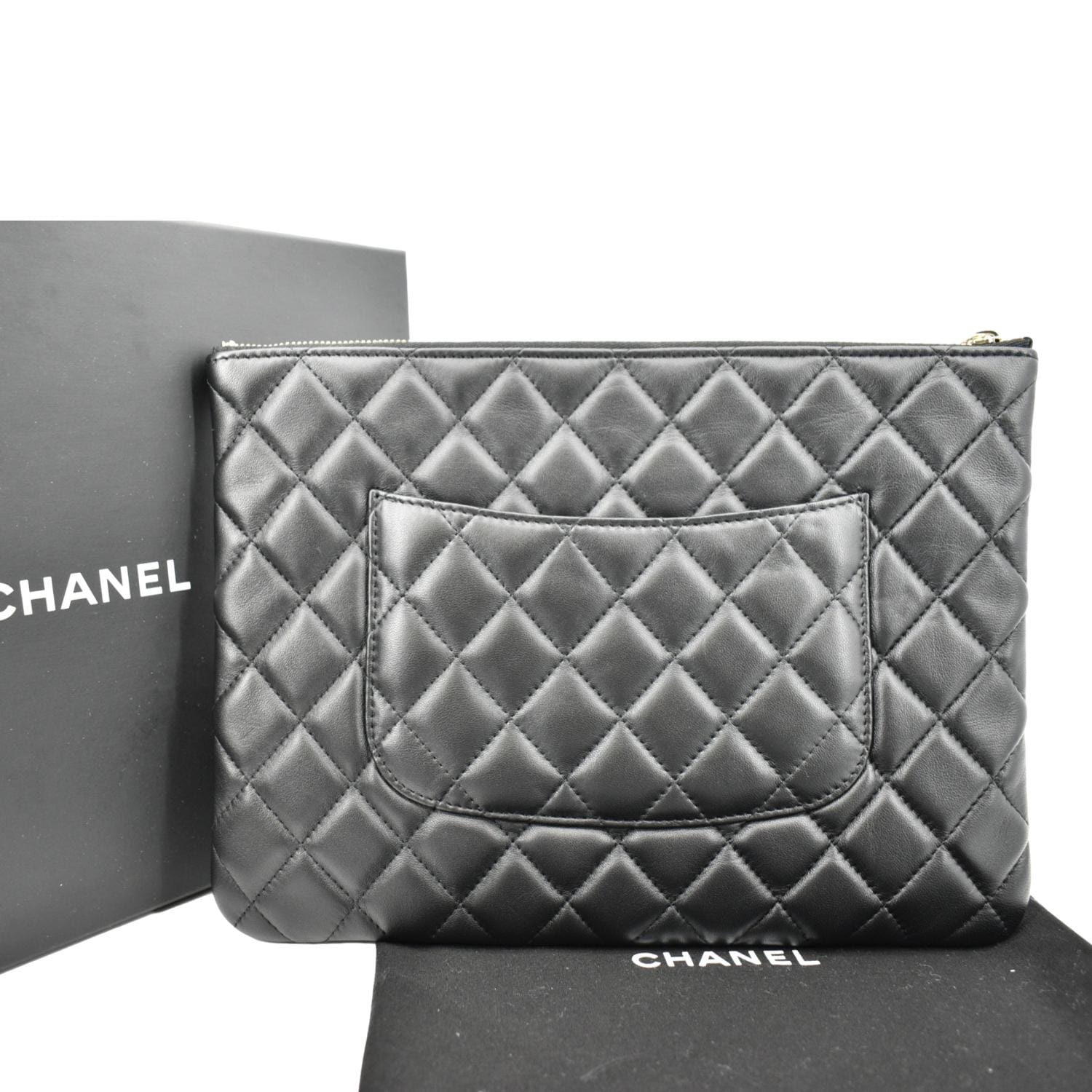 Chanel Black Quilted Lambskin Leather Mini O-Case Zip Pouch - Yoogi's Closet