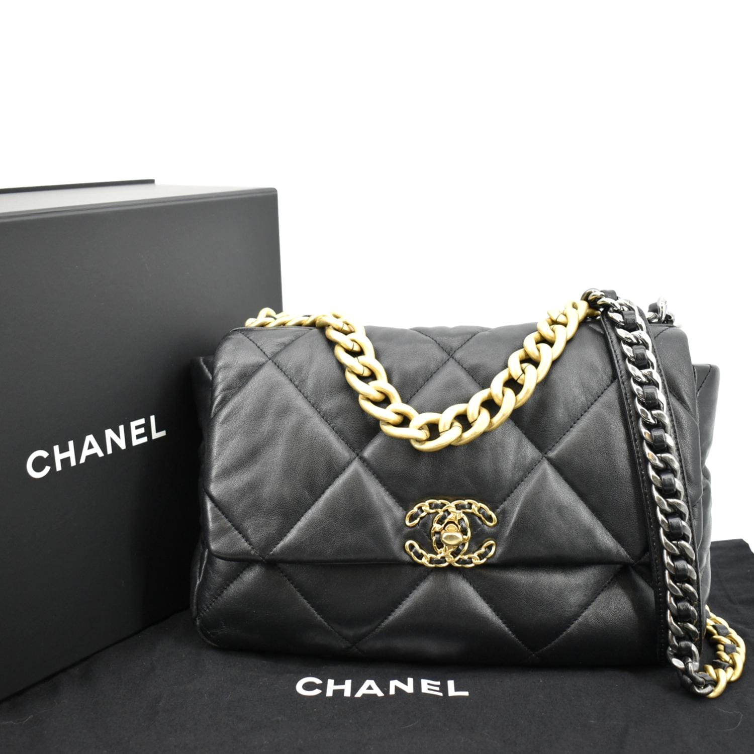 Chanel Black Quilted Lambskin Chanel 19 Large Flap Bag For Sale at