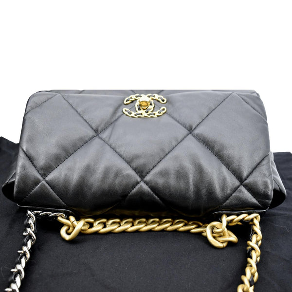CHANEL 19 Flap Quilted Lambskin Leather Shoulder Bag Black