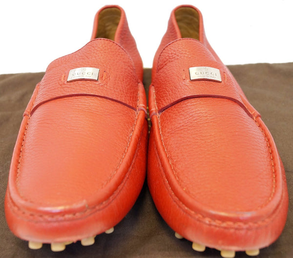 GUCCI Trademark Logo Drivers Loafers Shoes Red Size 10.1/2