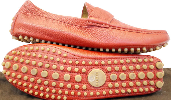 GUCCI Trademark Logo Drivers Loafers Shoes Red Size 10.1/2
