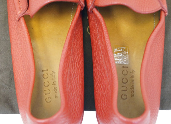GUCCI Trademark Logo Drivers Loafers Shoes Red Size 10.1/2