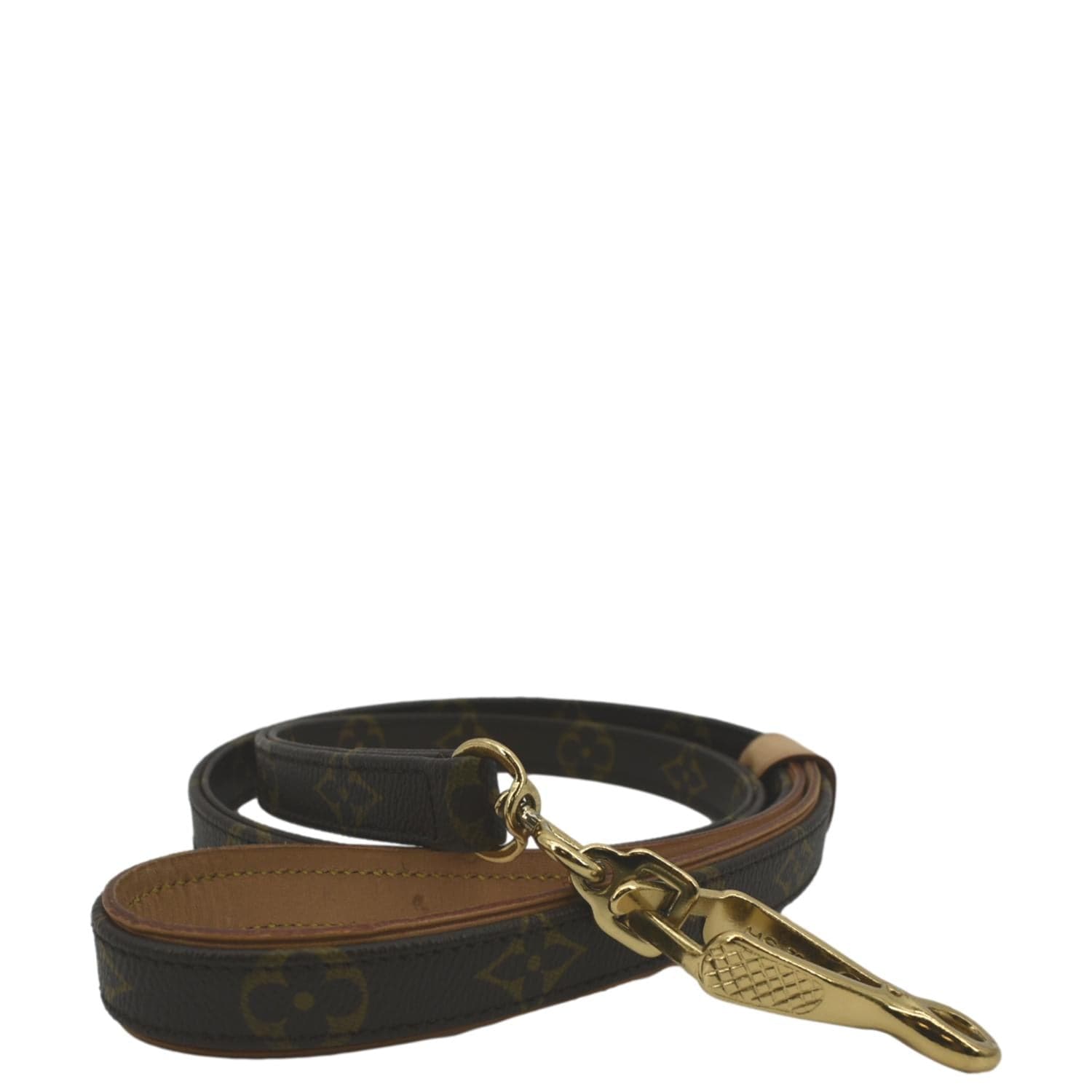 LOUIS VUITTON Dog Collar Monogram Canvas Leather Gold Hardware w/Accessories