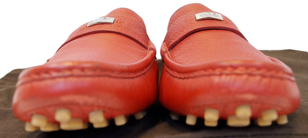 GUCCI Trademark Logo Drivers Loafers Shoes Red Size 10.1/2
