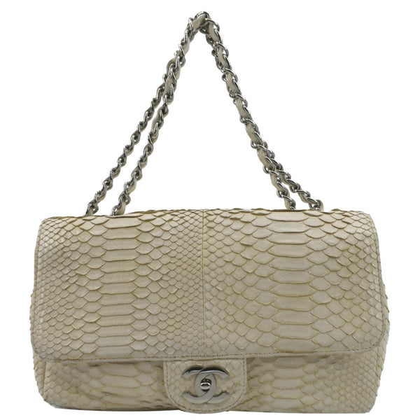 Chanel Flap Python Leather Crossbody Bag Ivory - Front