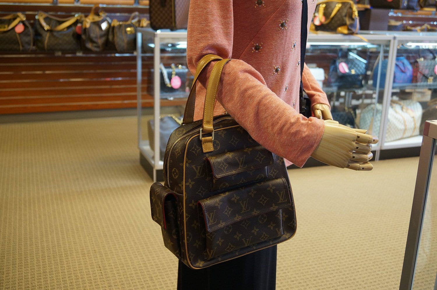 Louis Vuitton Double V Handbag Calfskin and Monogram Canvas Brown