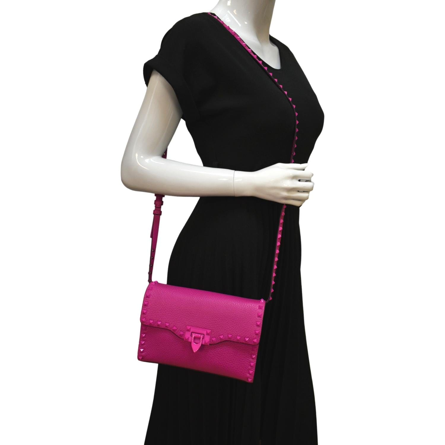 Small Rockstud Grainy Calfskin Crossbody Bag for Woman in Black
