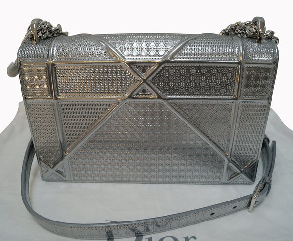 CHRISTIAN DIOR Handbags - Diorama Metallic Silver Perforated Leather 