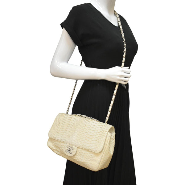 Chanel Flap Python Leather Crossbody Bag Ivory - Full View