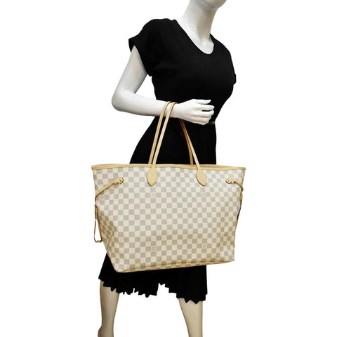 LOUIS VUITTON Neverfull GM Damier Azur Tote Shoulder Bag White