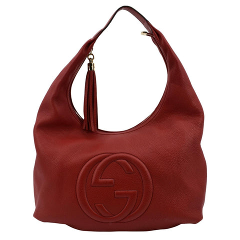 GUCCI Soho Pebbled Leather Hobo Shoulder Bag Red 282304