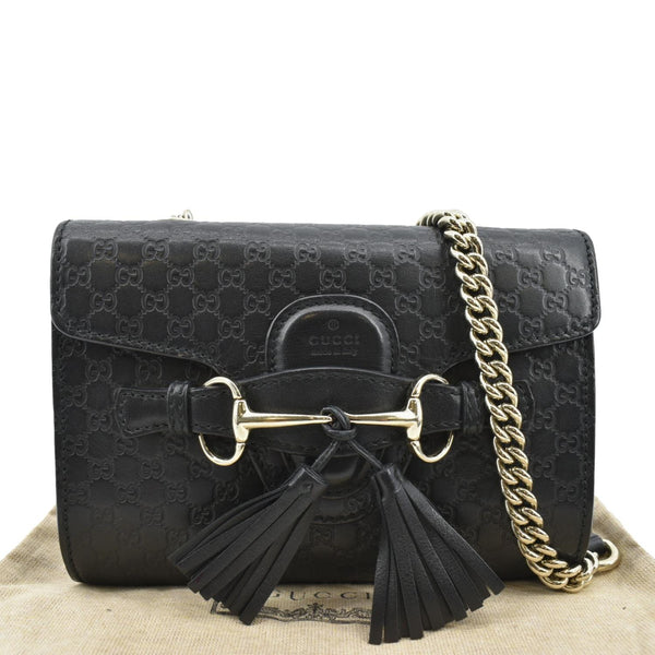 GUCCI Emily Mini Micro GG Leather Shoulder Bag Black 449636